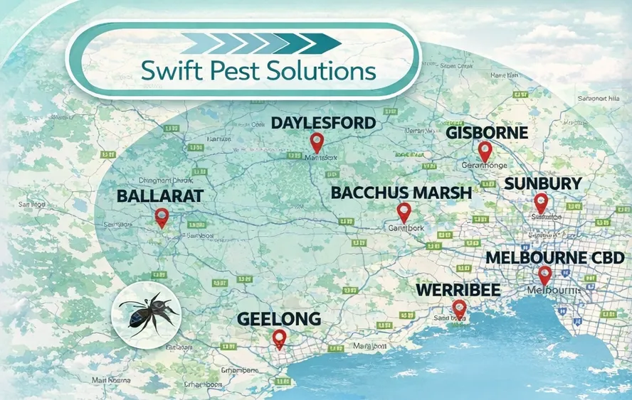 Service area map showing pest control coverage across Melbourne and the western suburbs